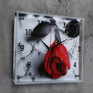 Часы настенные, серия: Цветы, "Красная роза на сером", 30х40  см, в ассортименте