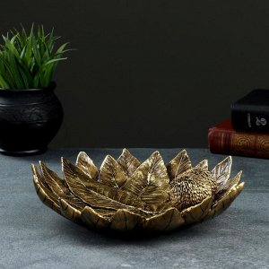 Подставка для мелочей "Пара ежей на тарелке из листьев" золото, 24х24х6,5см