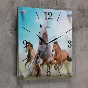 Часы настенные. серия: Животный мир. "Лошади". 35х35  см. микс