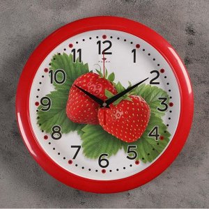 Часы настенные круглые "Клубника", 30х30 см красный обод  Рубин микс