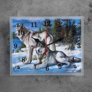 Часы настенные, серия: Животный мир, "Волки в Зимнем Лесу", 20х25  см, в ассортименте