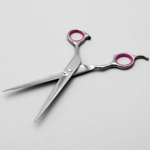Ножницы для стрижки животных прямые с упором для пальца, прорезиненные ручки, для правшей