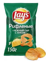 Картофельные чипсы Lay&#039;s Нежный сыр с луком рифленые 150г