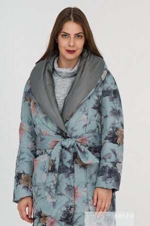 Женская текстильная куртка на натуральном пуху с текстильным поясом