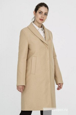 Женское текстильное пальто на изософте с отделкой мехом песца