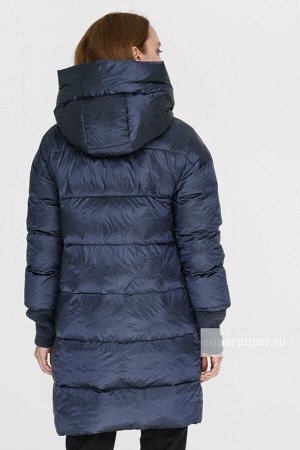Топ Женская текстильная куртка на натуральном пуху с отделкой из трикотажа |Тёмно-синий| 100% нейлон+  трикотаж  (95%  акрил, 3% эластан, 2% полиэстер)|La Reine Blanche
