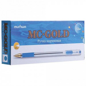 Ручка шариковая масляная с грипом MUNHWA &quot;MC Gold&quot;, СИНЯЯ, корпус прозрачный, узел 0,5 мм, линия письма 0,3 мм, BMC-02