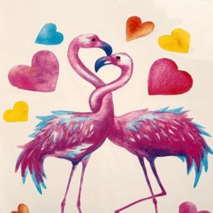 Татуировка на тело цветная "Влюблённые фламинго" 21х15 см