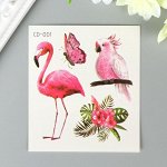 Татуировка на тело цветная &quot;Фламинго и какаду&quot; 8х7,5 см