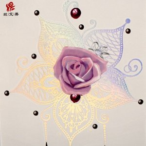 Татуировка на тело цветная с серебром "Розовая роза" 15х10,5 см