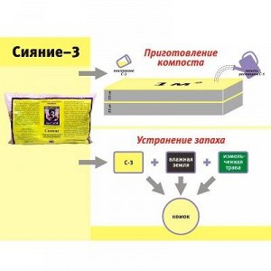 Удобрения "Сияние-3" субстрат (БакСибФ) 100 гр. Используется для: ускоренного приготовления компоста, создания "теплых" грядок, устранения неприятных запахов в наружном туалете, приготовления настоя. 