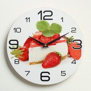 Часы настенные, серия: Кухня, "Торт с клубникой", 24 см, микс