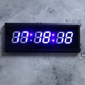 Часы настенные электронные, цифры синие 19х48 см