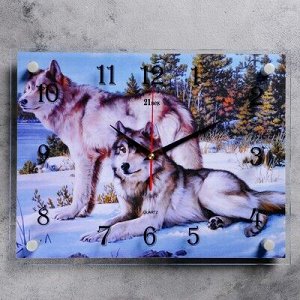 Часы настенные, серия: Животный мир, "Волки в зимнем лесу", 30х40 см, микс