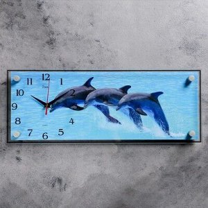 Часы настенные, серия: Животный мир, "Трио дельфинов", 50х20 см