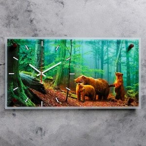 Часы-картина настенные, серия: Животный мир, "Мишки в лесу", 52х26 см, микс