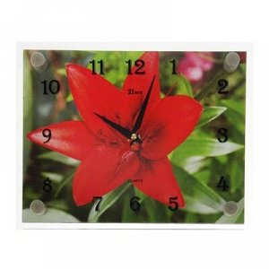 Часы настенные, серия: Цветы, "Красная лилия" 20х26 см, микс