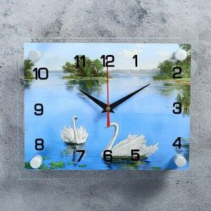 Часы настенные, серия: Природа, "Лебеди в озере", 20х26 см, микс