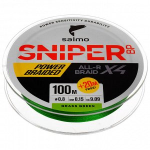 Леска плетёная Salmo Sniper BP ALL R BRAID х4 Grass Green 120 м, 0,15 мм