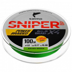 Леска плетёная Salmo Sniper BP ALL R BRAID х4 Grass Green 120 м, 0,17 мм