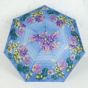Зонт механический мини «Цветы», 4 сложения, 7 спиц, R = 47 см, цвет голубой