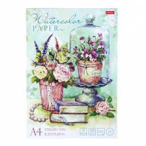Альбом для акварели А4, 10 листов на клею «Акварельные букеты», жёсткая подложка, матовая ламинация, блок 200 г/м?