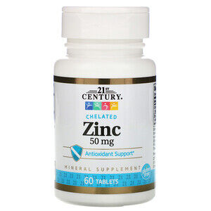 21st Century, Zinc, Chelated, 50 mg, 60 Tab