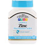 21st Century, Zinc Plus Vitamins C &amp; B-6, Cherry Flavor, 90 таб.