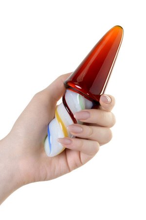 ДВУСТОРОННИЙ ФАЛЛОИМИТАТОР SEXUS GLASS, СТЕКЛО, ЯНТАРНО-РАЗНОЦВЕТНЫЙ, 16 СМ