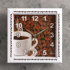 Часы настенные, серия: Кухня, "Зерна кофе", белая рамка, 20х20 см