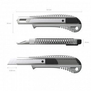 Нож канцелярский 18 мм ErichKrause, с автоматической системой фиксации лезвия auto-lock и насадкой для безопасного отделения сегмента лезвия, корпус ножа полностью металлический, 2 лезвия в наборе, бл