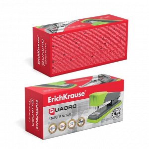 Степлер ErichKrause Quadro Half-strip № 24/6, до 30 листов, антистеплер, серо-зелёный