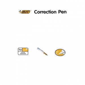 Корректирующая ручка, белая, тонкий металлический наконечник, 7 мл, BIC Correction Pen