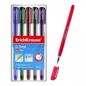 Набор гелевых ручек 5 цветов Erich Krause G-Tone, узел 0.5 мм, длина линии письма 500 метров