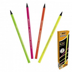 Карандаш чернографитный, HB, неоновые цвета корпуса, BIC Evolution Fluo, МИКС