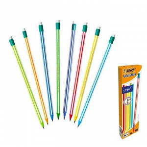 Карандаш чернографитный, c ластиком, HB, корпус с полосками, BIC Evolution Stripes, МИКС