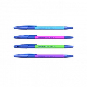 Набор ручек шариковых 4 штуки ErichKrause R-301 Neon Stick &amp; Grip, узел 0.7 мм, чернила синие, резиновый упор, длина линии письма 1000 метров, европодвес