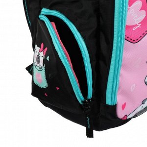 Рюкзак школьный, Luris «Тайлер», 40 х 29 х 17 см, эргономичная спинка, «Мопс», чёрный/розовый