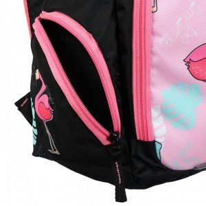 Рюкзак школьный, Luris «Тайлер», 40 х 29 х 17 см, эргономичная спинка, «Фламинго», чёрный/розовый