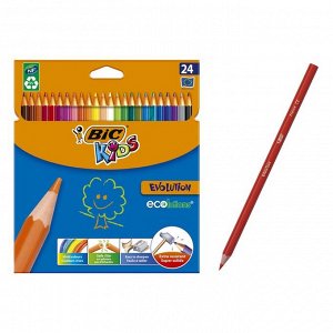 Цветные карандаши 24 цвета, детские, шестигранные, ударопрочные, BIC Kids Evolution