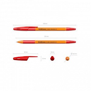 Ручка шариковая Erich Krause R-301 Orange Stick &amp; Grip, узел 0.7 мм, чернила красные, резиновый упор, длина линии письма 1000 метров