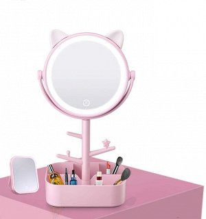Зеркало для макияжа с подсветкой и органайзером LED Mirror "Кошка"
