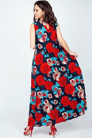 Платье Платье Teffi style 1390 красные цветы 
Состав ткани: ПЭ-95%; Спандекс-5%; 
Рост: 170 см.

Платье женское А-образного силуэта без подкладки. Перед цельнокроеный, горловина круглой формы.  Спинк