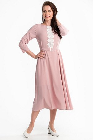 Платье "Глория" с пояском (розовая пудра, кружево) П1387-11