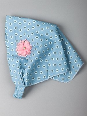Косынка для девочки на резинке, кружочки, розовый цветок со стразами, голубой 50см - 53см (3-6 лет)