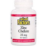 Natural Factors, Хелатный цинк, 25 мг, 90 таб