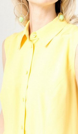 Блуза Вискоза 100%
Блуза из штапеля, полуприлегающего силуэта, расширенная к низу, с центральной застежкой на петли и пуговицы, без рукавов.
Воротник сорочечного типа, с отрезной стойкой.
Перед и спин