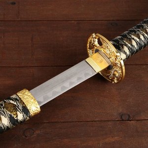 Сувенирное оружие «Катана». чёрные ножны. золотистая обмотка. 102 см