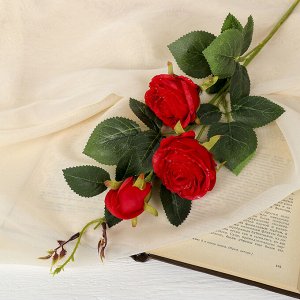 Цветы искусственные "Роза трио лонго" 6*59 см, капли, красная