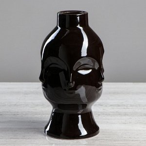 Ваза настольная "Лицо", глянец, цвет черный, 24.5 см, керамика